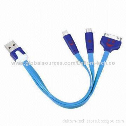 30PIN/8PIN/Micro 3-in-1 Noodle Charging Cable With Flashing Lights